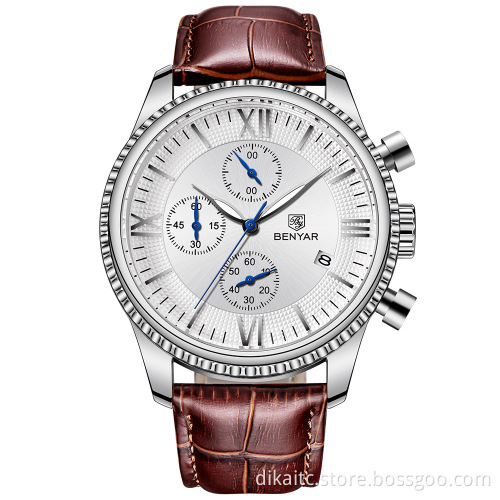 Top Luxury Brand Benyar watches mens wristwatch Fashion Sports Quartz Waterproof Leather Men Business Watch Relogio Masculino
